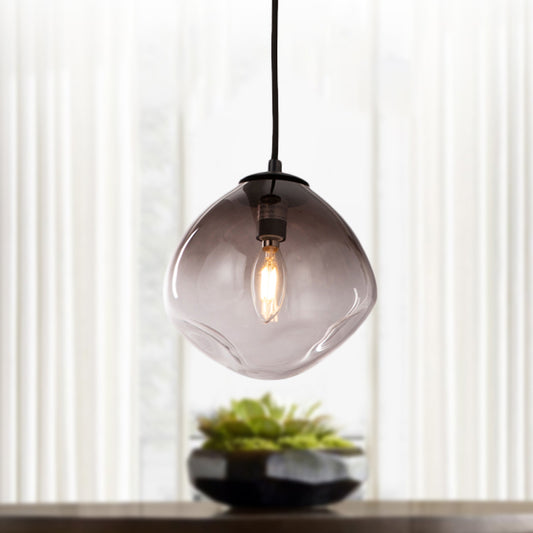 Oval Hanging Pendant Light Nordic Smoke Gray Dimpled Glass 1 Light Baby Room Ceiling Pendant Light Smoke Gray Clearhalo 'Ceiling Lights' 'Glass shade' 'Glass' 'Modern Pendants' 'Modern' 'Pendant Lights' 'Pendants' Lighting' 290579