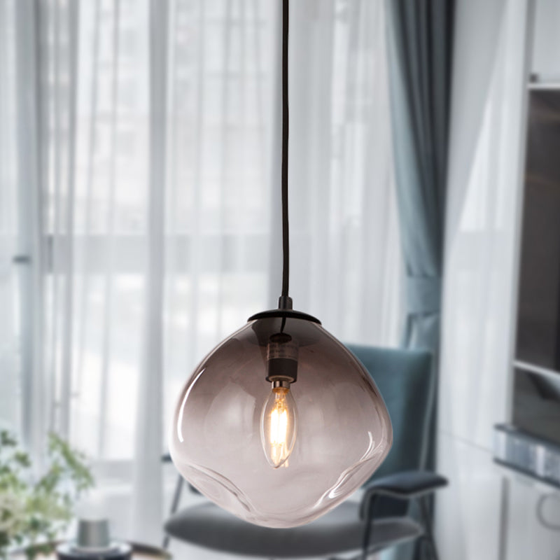 Oval Hanging Pendant Light Nordic Smoke Gray Dimpled Glass 1 Light Baby Room Ceiling Pendant Light Clearhalo 'Ceiling Lights' 'Glass shade' 'Glass' 'Modern Pendants' 'Modern' 'Pendant Lights' 'Pendants' Lighting' 290580