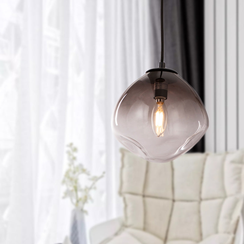 Oval Hanging Pendant Light Nordic Smoke Gray Dimpled Glass 1 Light Baby Room Ceiling Pendant Light Clearhalo 'Ceiling Lights' 'Glass shade' 'Glass' 'Modern Pendants' 'Modern' 'Pendant Lights' 'Pendants' Lighting' 290581