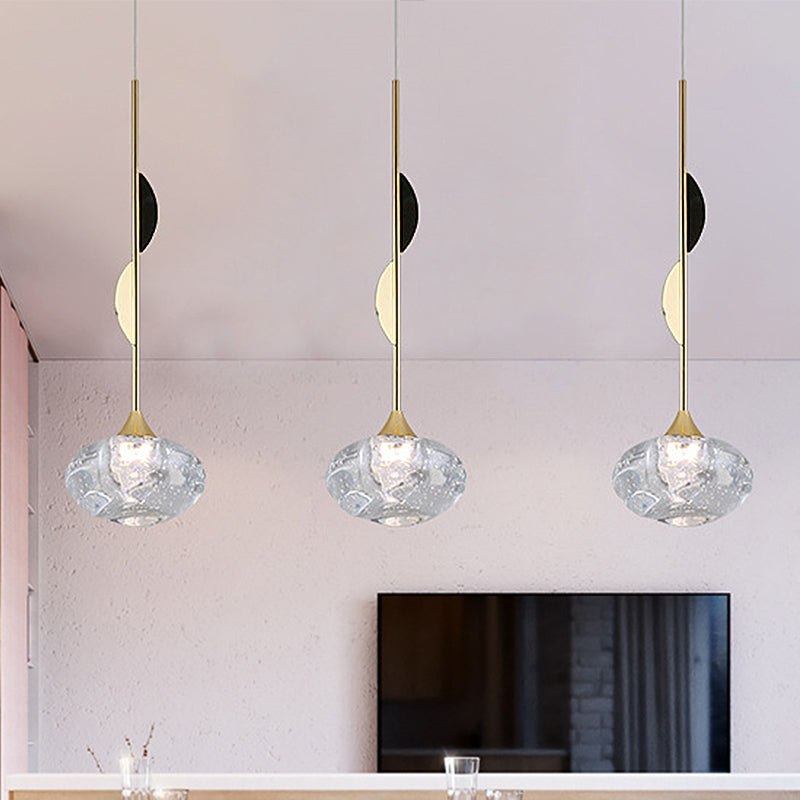 Clear Seeded Glass Oval Pendant Light Contemporary 1 Light Brass Hanging Ceiling Light Clearhalo 'Ceiling Lights' 'Glass shade' 'Glass' 'Modern Pendants' 'Modern' 'Pendant Lights' 'Pendants' Lighting' 290609