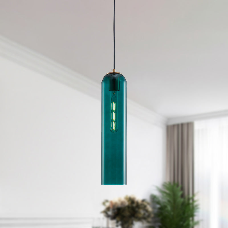 Green Glass Tubular Ceiling Pendant Light Nordic 1 Light Hanging Light for Bedroom Green Clearhalo 'Ceiling Lights' 'Glass shade' 'Glass' 'Modern Pendants' 'Modern' 'Pendant Lights' 'Pendants' Lighting' 290620