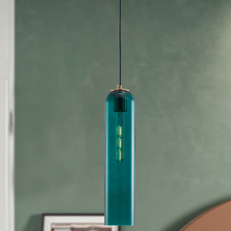 Green Glass Tubular Ceiling Pendant Light Nordic 1 Light Hanging Light for Bedroom Clearhalo 'Ceiling Lights' 'Glass shade' 'Glass' 'Modern Pendants' 'Modern' 'Pendant Lights' 'Pendants' Lighting' 290621