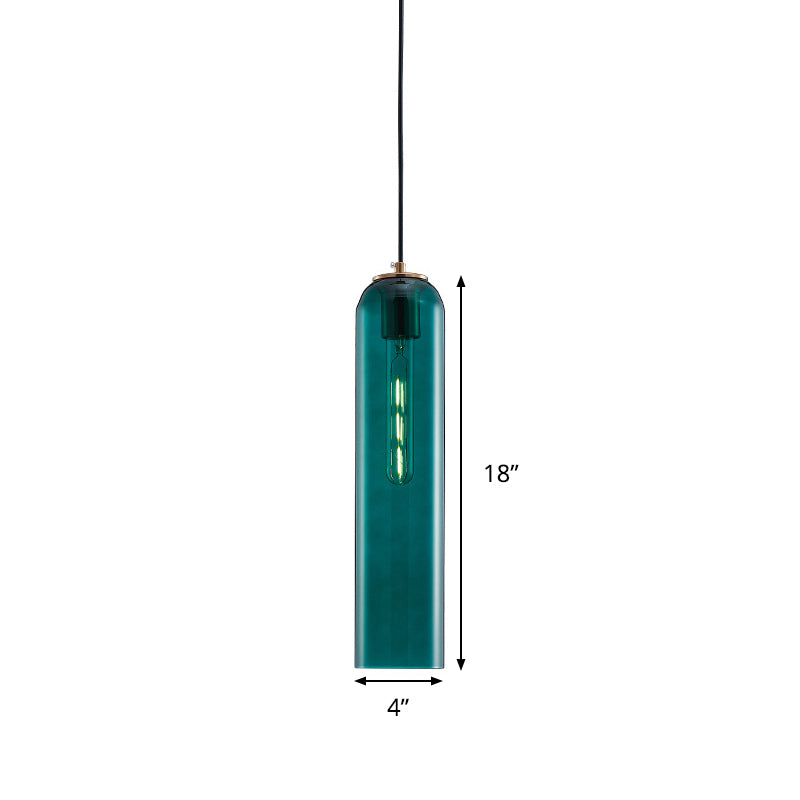 Green Glass Tubular Ceiling Pendant Light Nordic 1 Light Hanging Light for Bedroom Clearhalo 'Ceiling Lights' 'Glass shade' 'Glass' 'Modern Pendants' 'Modern' 'Pendant Lights' 'Pendants' Lighting' 290625