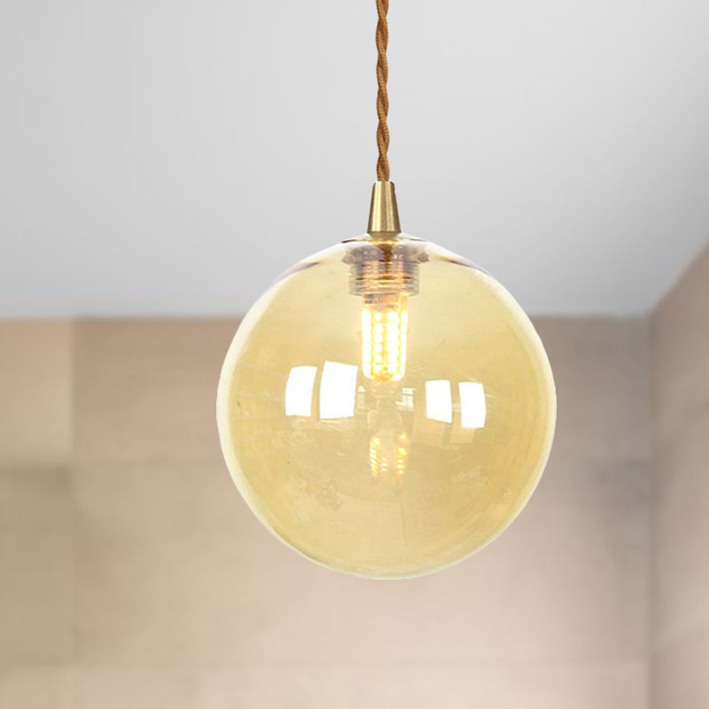 Macaron Globe/Gem Pendant Light Fixture Amber/White/Red Glass 1 Light Suspension Light with Rope for Bedroom Amber Clearhalo 'Ceiling Lights' 'Close To Ceiling Lights' 'Glass shade' 'Glass' 'Modern Pendants' 'Modern' 'Pendant Lights' 'Pendants' Lighting' 290627