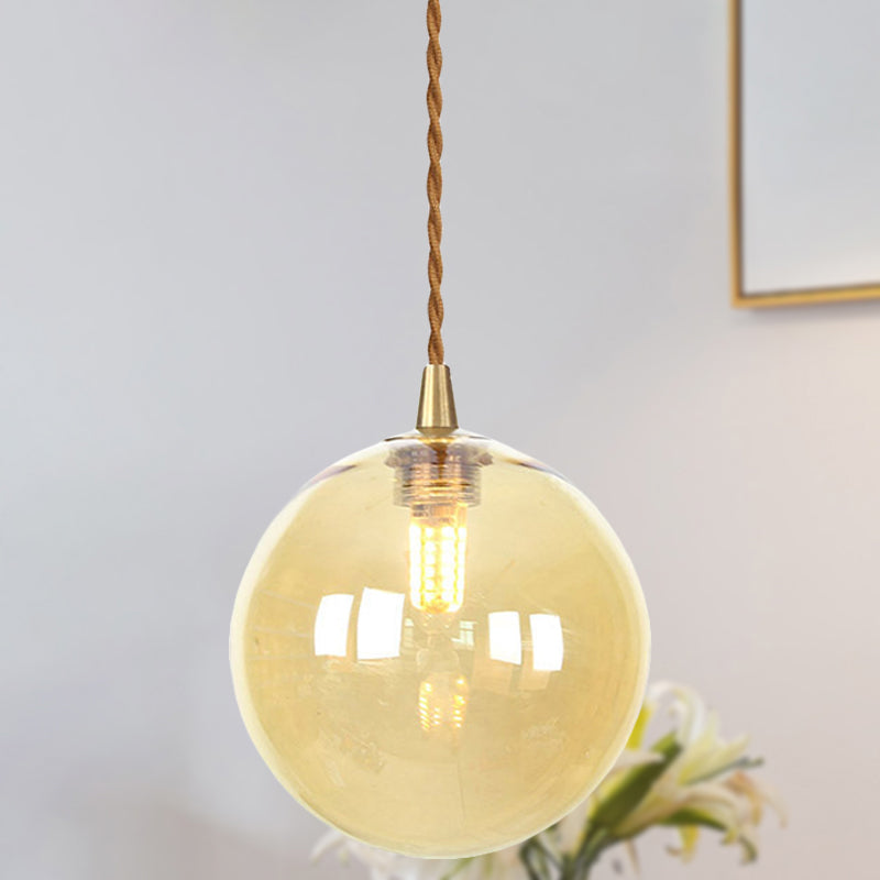 Macaron Globe/Gem Pendant Light Fixture Amber/White/Red Glass 1 Light Suspension Light with Rope for Bedroom Clearhalo 'Ceiling Lights' 'Close To Ceiling Lights' 'Glass shade' 'Glass' 'Modern Pendants' 'Modern' 'Pendant Lights' 'Pendants' Lighting' 290628