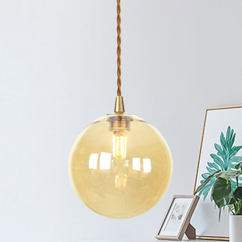 Macaron Globe/Gem Pendant Light Fixture Amber/White/Red Glass 1 Light Suspension Light with Rope for Bedroom Clearhalo 'Ceiling Lights' 'Close To Ceiling Lights' 'Glass shade' 'Glass' 'Modern Pendants' 'Modern' 'Pendant Lights' 'Pendants' Lighting' 290629