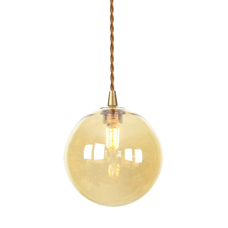 Macaron Globe/Gem Pendant Light Fixture Amber/White/Red Glass 1 Light Suspension Light with Rope for Bedroom Clearhalo 'Ceiling Lights' 'Close To Ceiling Lights' 'Glass shade' 'Glass' 'Modern Pendants' 'Modern' 'Pendant Lights' 'Pendants' Lighting' 290631