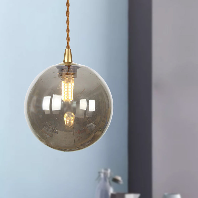 Macaron Globe/Gem Pendant Light Fixture Amber/White/Red Glass 1 Light Suspension Light with Rope for Bedroom Clearhalo 'Ceiling Lights' 'Close To Ceiling Lights' 'Glass shade' 'Glass' 'Modern Pendants' 'Modern' 'Pendant Lights' 'Pendants' Lighting' 290634