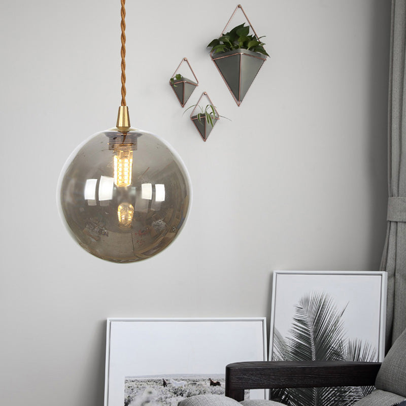 Macaron Globe/Gem Pendant Light Fixture Amber/White/Red Glass 1 Light Suspension Light with Rope for Bedroom Clearhalo 'Ceiling Lights' 'Close To Ceiling Lights' 'Glass shade' 'Glass' 'Modern Pendants' 'Modern' 'Pendant Lights' 'Pendants' Lighting' 290636