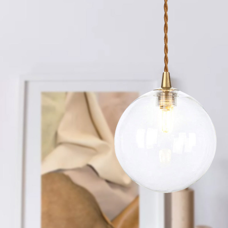 Macaron Globe/Gem Pendant Light Fixture Amber/White/Red Glass 1 Light Suspension Light with Rope for Bedroom Clearhalo 'Ceiling Lights' 'Close To Ceiling Lights' 'Glass shade' 'Glass' 'Modern Pendants' 'Modern' 'Pendant Lights' 'Pendants' Lighting' 290641