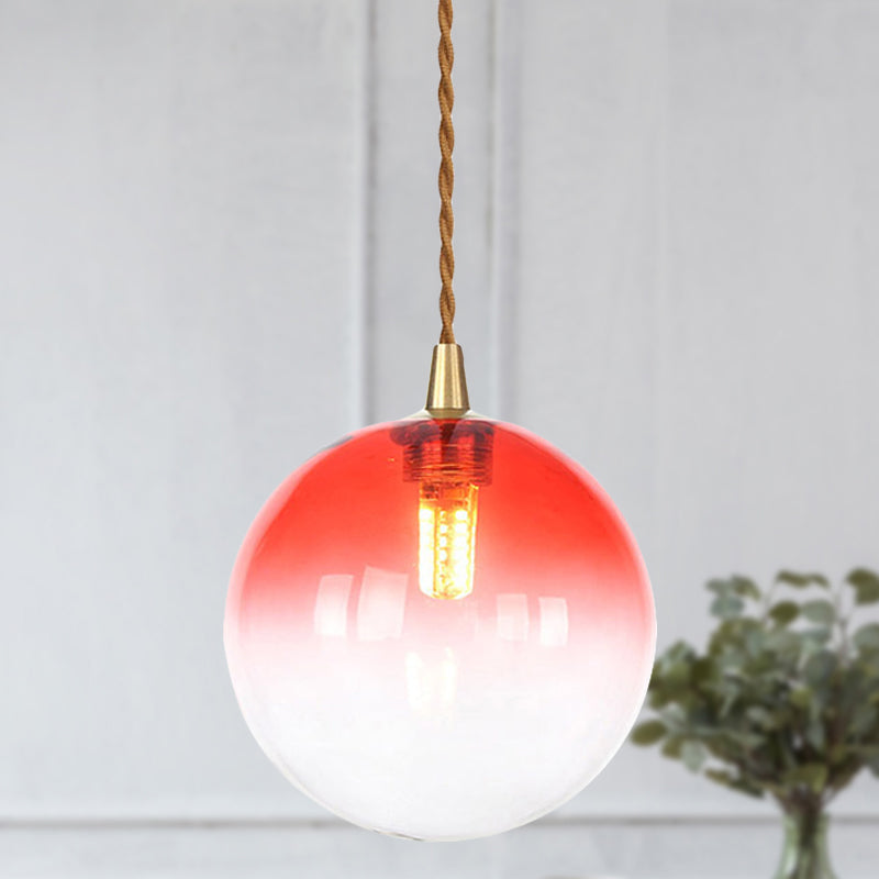 Macaron Globe/Gem Pendant Light Fixture Amber/White/Red Glass 1 Light Suspension Light with Rope for Bedroom Red Clearhalo 'Ceiling Lights' 'Close To Ceiling Lights' 'Glass shade' 'Glass' 'Modern Pendants' 'Modern' 'Pendant Lights' 'Pendants' Lighting' 290645