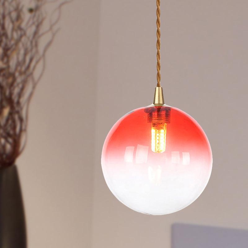 Macaron Globe/Gem Pendant Light Fixture Amber/White/Red Glass 1 Light Suspension Light with Rope for Bedroom Clearhalo 'Ceiling Lights' 'Close To Ceiling Lights' 'Glass shade' 'Glass' 'Modern Pendants' 'Modern' 'Pendant Lights' 'Pendants' Lighting' 290646