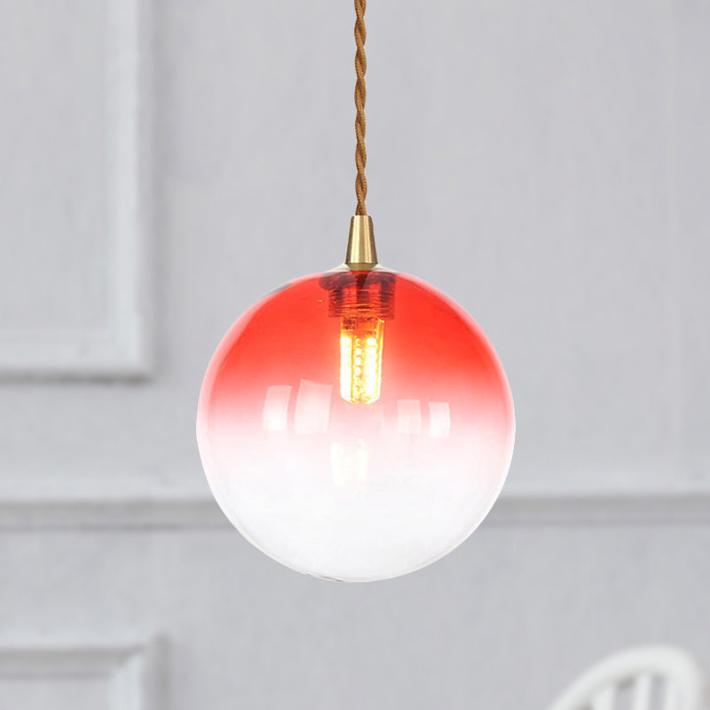 Macaron Globe/Gem Pendant Light Fixture Amber/White/Red Glass 1 Light Suspension Light with Rope for Bedroom Clearhalo 'Ceiling Lights' 'Close To Ceiling Lights' 'Glass shade' 'Glass' 'Modern Pendants' 'Modern' 'Pendant Lights' 'Pendants' Lighting' 290647