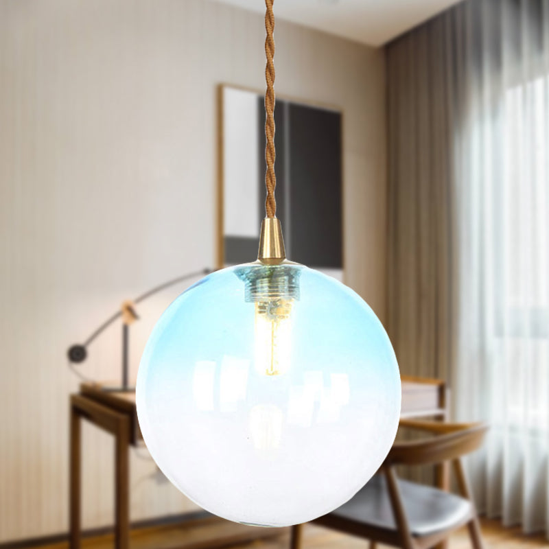 Macaron Globe/Gem Pendant Light Fixture Amber/White/Red Glass 1 Light Suspension Light with Rope for Bedroom Blue Clearhalo 'Ceiling Lights' 'Close To Ceiling Lights' 'Glass shade' 'Glass' 'Modern Pendants' 'Modern' 'Pendant Lights' 'Pendants' Lighting' 290651