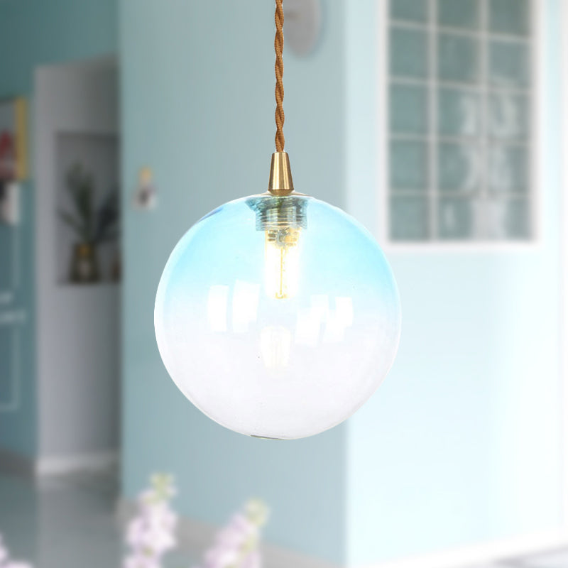 Macaron Globe/Gem Pendant Light Fixture Amber/White/Red Glass 1 Light Suspension Light with Rope for Bedroom Clearhalo 'Ceiling Lights' 'Close To Ceiling Lights' 'Glass shade' 'Glass' 'Modern Pendants' 'Modern' 'Pendant Lights' 'Pendants' Lighting' 290652