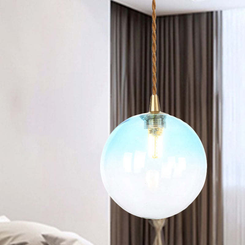 Macaron Globe/Gem Pendant Light Fixture Amber/White/Red Glass 1 Light Suspension Light with Rope for Bedroom Clearhalo 'Ceiling Lights' 'Close To Ceiling Lights' 'Glass shade' 'Glass' 'Modern Pendants' 'Modern' 'Pendant Lights' 'Pendants' Lighting' 290653