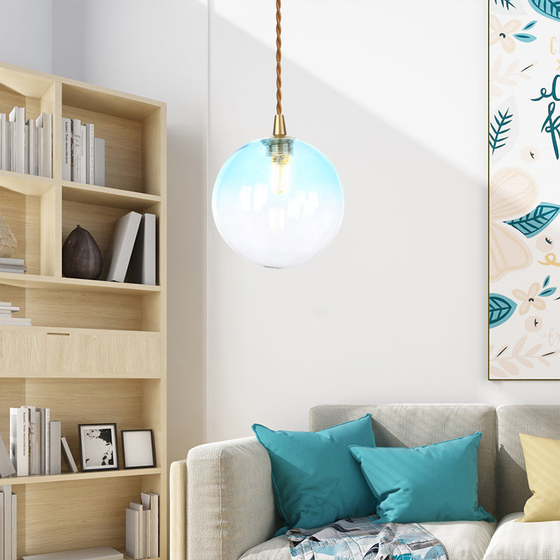 Macaron Globe/Gem Pendant Light Fixture Amber/White/Red Glass 1 Light Suspension Light with Rope for Bedroom Clearhalo 'Ceiling Lights' 'Close To Ceiling Lights' 'Glass shade' 'Glass' 'Modern Pendants' 'Modern' 'Pendant Lights' 'Pendants' Lighting' 290654