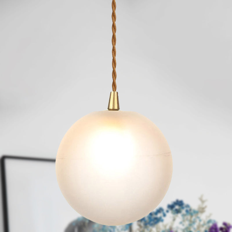 Macaron Globe/Gem Pendant Light Fixture Amber/White/Red Glass 1 Light Suspension Light with Rope for Bedroom White Clearhalo 'Ceiling Lights' 'Close To Ceiling Lights' 'Glass shade' 'Glass' 'Modern Pendants' 'Modern' 'Pendant Lights' 'Pendants' Lighting' 290657