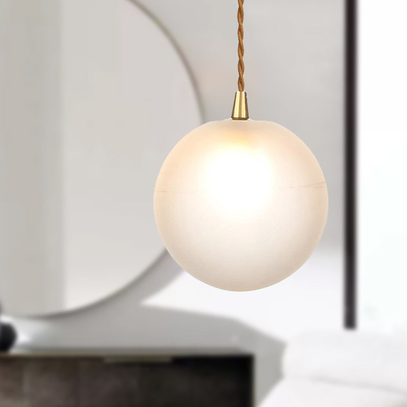 Macaron Globe/Gem Pendant Light Fixture Amber/White/Red Glass 1 Light Suspension Light with Rope for Bedroom Clearhalo 'Ceiling Lights' 'Close To Ceiling Lights' 'Glass shade' 'Glass' 'Modern Pendants' 'Modern' 'Pendant Lights' 'Pendants' Lighting' 290658