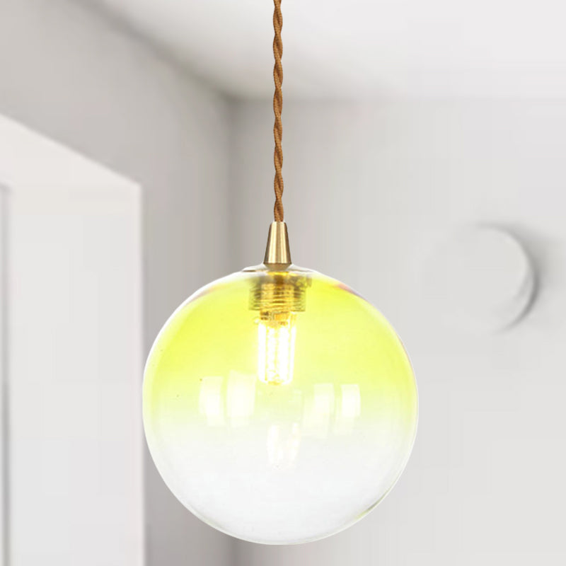 Macaron Globe/Gem Pendant Light Fixture Amber/White/Red Glass 1 Light Suspension Light with Rope for Bedroom Yellow Clearhalo 'Ceiling Lights' 'Close To Ceiling Lights' 'Glass shade' 'Glass' 'Modern Pendants' 'Modern' 'Pendant Lights' 'Pendants' Lighting' 290669