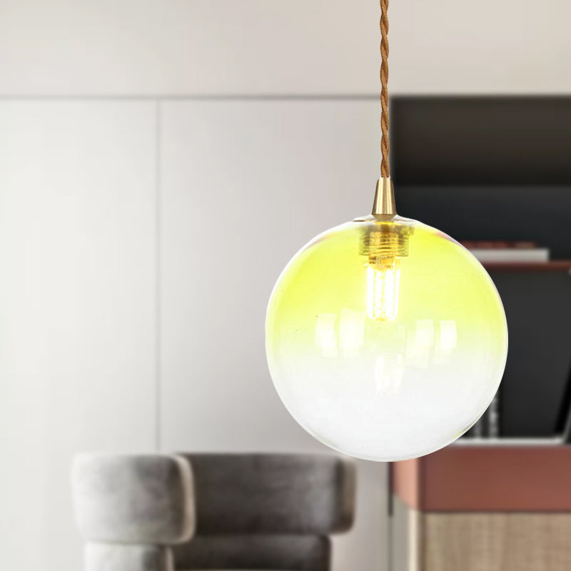 Macaron Globe/Gem Pendant Light Fixture Amber/White/Red Glass 1 Light Suspension Light with Rope for Bedroom Clearhalo 'Ceiling Lights' 'Close To Ceiling Lights' 'Glass shade' 'Glass' 'Modern Pendants' 'Modern' 'Pendant Lights' 'Pendants' Lighting' 290670