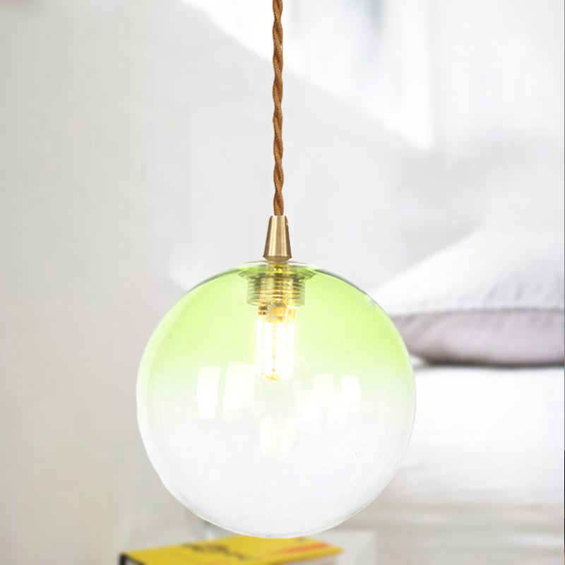 Macaron Globe/Gem Pendant Light Fixture Amber/White/Red Glass 1 Light Suspension Light with Rope for Bedroom Green Clearhalo 'Ceiling Lights' 'Close To Ceiling Lights' 'Glass shade' 'Glass' 'Modern Pendants' 'Modern' 'Pendant Lights' 'Pendants' Lighting' 290675