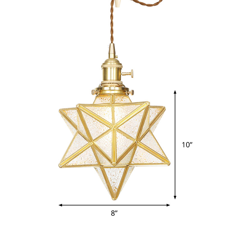 Star Shaped Pendant Lighting Postmodern Clear/Frosted Glass 1 Light Brass Hanging Light Kit with Adjustable Rope Clearhalo 'Ceiling Lights' 'Glass shade' 'Glass' 'Modern Pendants' 'Modern' 'Pendant Lights' 'Pendants' Lighting' 290686