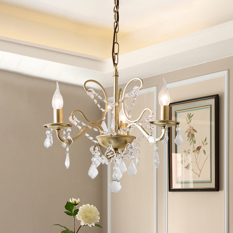 Gold Armed Chandelier Lighting Traditionary 3 Heads Metal Pendant Light Fixture for Dining Room Clearhalo 'Ceiling Lights' 'Chandeliers' Lighting' options 290693