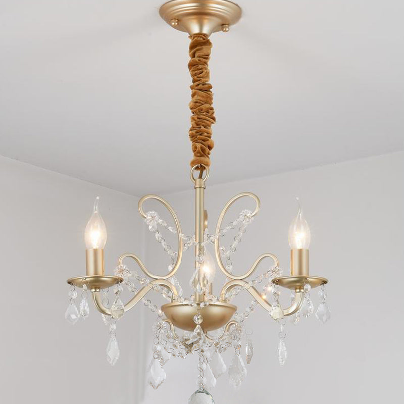 Gold Armed Chandelier Lighting Traditionary 3 Heads Metal Pendant Light Fixture for Dining Room Clearhalo 'Ceiling Lights' 'Chandeliers' Lighting' options 290694