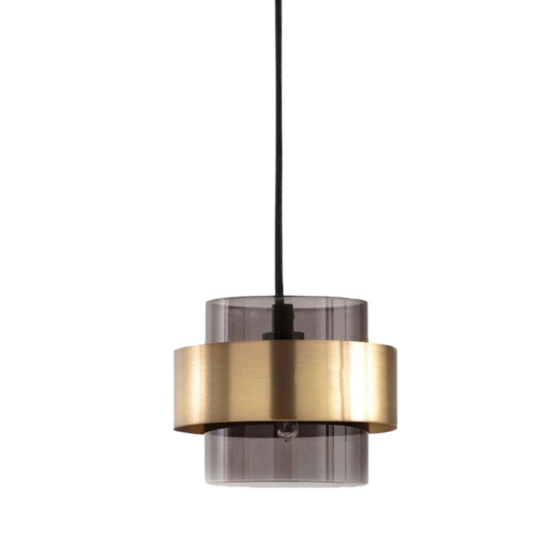 Cylinder Smoke Gray Glass Pendant Light Modern 1 Light Gold Hanging Ceiling Light Clearhalo 'Ceiling Lights' 'Glass shade' 'Glass' 'Modern Pendants' 'Modern' 'Pendant Lights' 'Pendants' Lighting' 290717