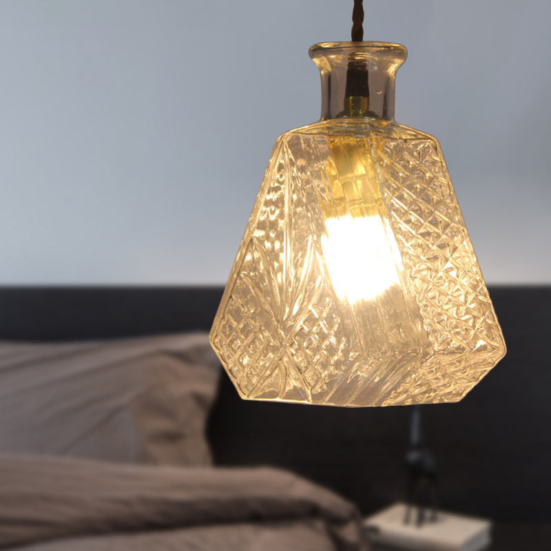 Clear Prism Glass Diamond Hanging Lamp Minimalist 1 Light Dining Room Pendant Light Fixture Clear Clearhalo 'Ceiling Lights' 'Glass shade' 'Glass' 'Modern Pendants' 'Modern' 'Pendant Lights' 'Pendants' Lighting' 290719