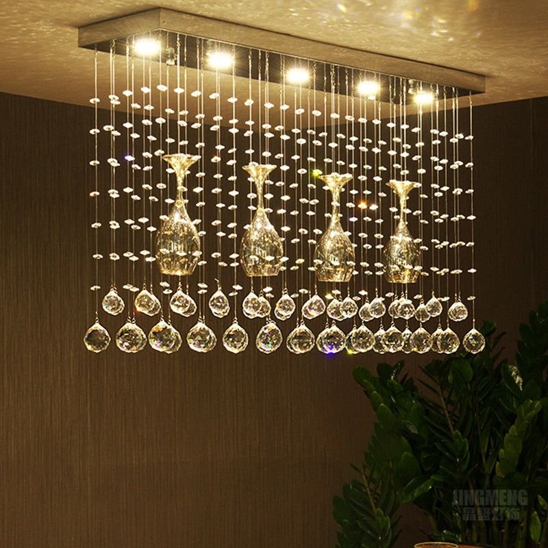 Faceted Crystal Cascade Ceiling Mount Contemporary LED Chrome Flush Mount Lighting Fixture, 25.5"/31.5"/39" Long Chrome 31.5" Clearhalo 'Ceiling Lights' 'Close To Ceiling Lights' 'Close to ceiling' 'Flush mount' Lighting' 290771