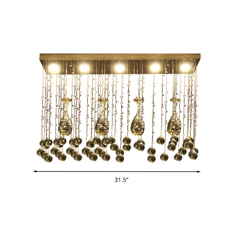 Faceted Crystal Cascade Ceiling Mount Contemporary LED Chrome Flush Mount Lighting Fixture, 25.5"/31.5"/39" Long Clearhalo 'Ceiling Lights' 'Close To Ceiling Lights' 'Close to ceiling' 'Flush mount' Lighting' 290774