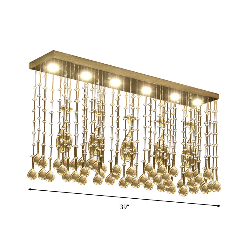 Faceted Crystal Cascade Ceiling Mount Contemporary LED Chrome Flush Mount Lighting Fixture, 25.5"/31.5"/39" Long Clearhalo 'Ceiling Lights' 'Close To Ceiling Lights' 'Close to ceiling' 'Flush mount' Lighting' 290778