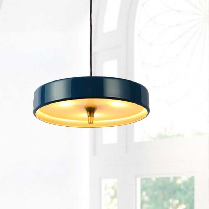 Modern Disk Pendant Light Fixture Blue/White/Black Metal 1 Light Hanging Lamp Kit for Bedroom Blue Clearhalo 'Ceiling Lights' 'Modern Pendants' 'Modern' 'Pendant Lights' 'Pendants' Lighting' 290780