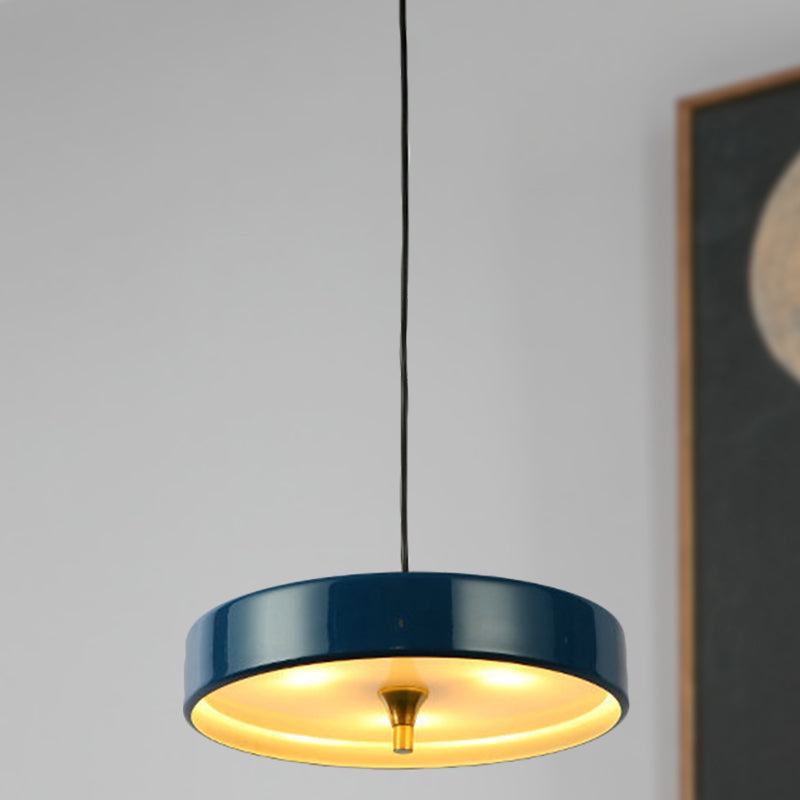 Modern Disk Pendant Light Fixture Blue/White/Black Metal 1 Light Hanging Lamp Kit for Bedroom Clearhalo 'Ceiling Lights' 'Modern Pendants' 'Modern' 'Pendant Lights' 'Pendants' Lighting' 290781