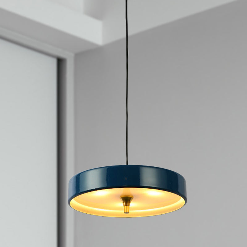 Modern Disk Pendant Light Fixture Blue/White/Black Metal 1 Light Hanging Lamp Kit for Bedroom Clearhalo 'Ceiling Lights' 'Modern Pendants' 'Modern' 'Pendant Lights' 'Pendants' Lighting' 290782