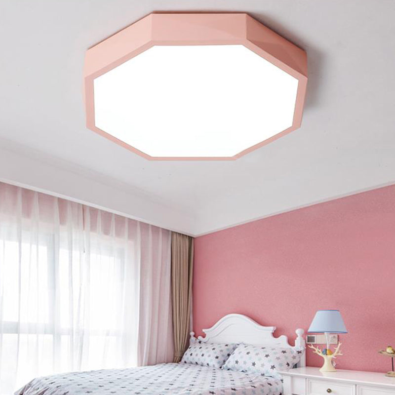 Acrylic Octagon Ceiling Mount Minimal LED Pink/Yellow/Blue Flush Mount Lighting Fixture in Warm/White Light, 16.5"/20.5" W Pink Clearhalo 'Ceiling Lights' 'Close To Ceiling Lights' 'Close to ceiling' 'Flush mount' Lighting' 290805