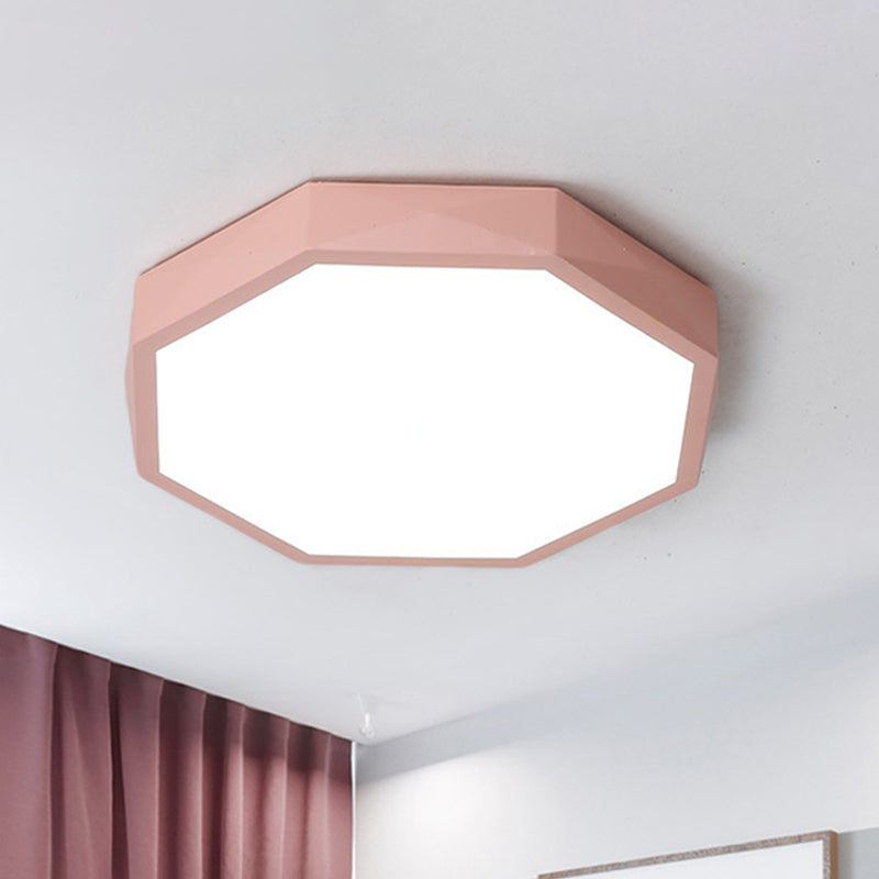 Acrylic Octagon Ceiling Mount Minimal LED Pink/Yellow/Blue Flush Mount Lighting Fixture in Warm/White Light, 16.5"/20.5" W Clearhalo 'Ceiling Lights' 'Close To Ceiling Lights' 'Close to ceiling' 'Flush mount' Lighting' 290806