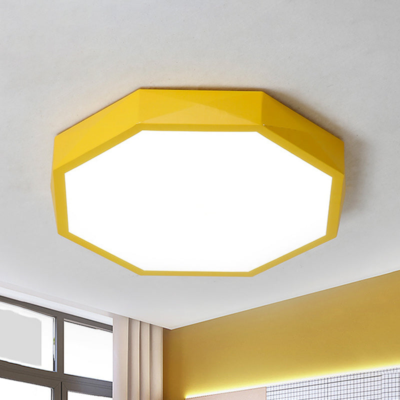 Acrylic Octagon Ceiling Mount Minimal LED Pink/Yellow/Blue Flush Mount Lighting Fixture in Warm/White Light, 16.5"/20.5" W Yellow Clearhalo 'Ceiling Lights' 'Close To Ceiling Lights' 'Close to ceiling' 'Flush mount' Lighting' 290812