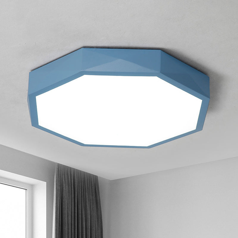 Acrylic Octagon Ceiling Mount Minimal LED Pink/Yellow/Blue Flush Mount Lighting Fixture in Warm/White Light, 16.5"/20.5" W Blue Clearhalo 'Ceiling Lights' 'Close To Ceiling Lights' 'Close to ceiling' 'Flush mount' Lighting' 290820