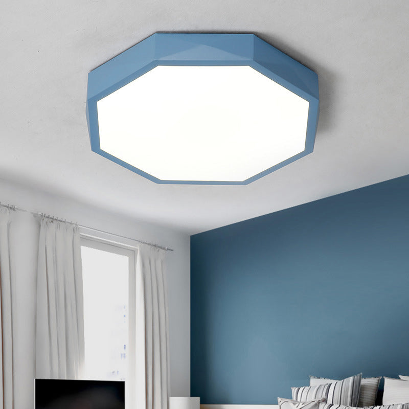 Acrylic Octagon Ceiling Mount Minimal LED Pink/Yellow/Blue Flush Mount Lighting Fixture in Warm/White Light, 16.5"/20.5" W Clearhalo 'Ceiling Lights' 'Close To Ceiling Lights' 'Close to ceiling' 'Flush mount' Lighting' 290821