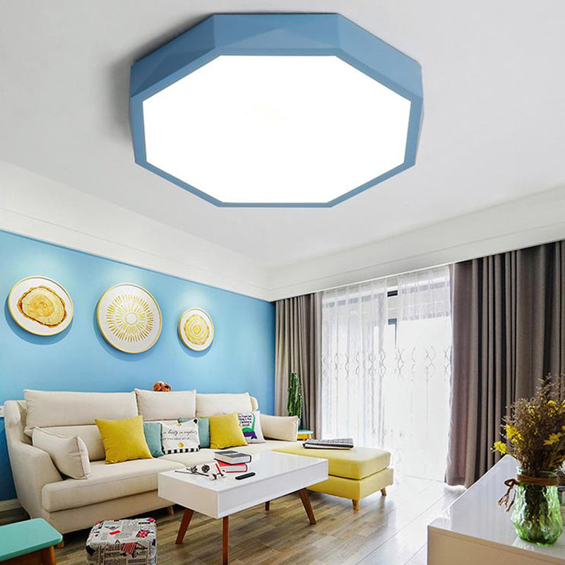 Acrylic Octagon Ceiling Mount Minimal LED Pink/Yellow/Blue Flush Mount Lighting Fixture in Warm/White Light, 16.5"/20.5" W Clearhalo 'Ceiling Lights' 'Close To Ceiling Lights' 'Close to ceiling' 'Flush mount' Lighting' 290823