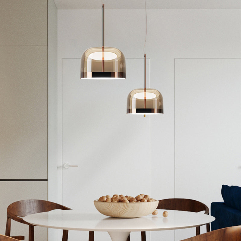 Bowl Pendant Light Modernism Clear Glass 1 Head Black/Rose Gold Hanging Ceiling Light for Dining Room Clearhalo 'Ceiling Lights' 'Glass shade' 'Glass' 'Modern Pendants' 'Modern' 'Pendant Lights' 'Pendants' Lighting' 290836