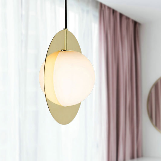 Globe White Glass Pendant Lamp Postmodern 1 Head Hanging Ceiling Light with Gold Ring Gold Clearhalo 'Ceiling Lights' 'Glass shade' 'Glass' 'Modern Pendants' 'Modern' 'Pendant Lights' 'Pendants' Lighting' 290859