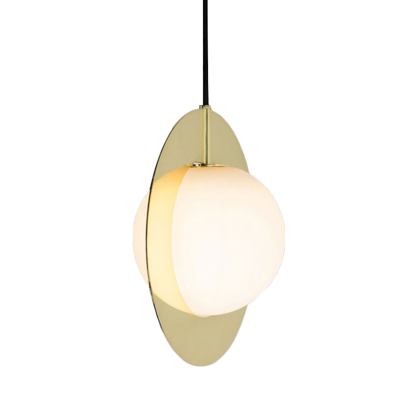 Globe White Glass Pendant Lamp Postmodern 1 Head Hanging Ceiling Light with Gold Ring Clearhalo 'Ceiling Lights' 'Glass shade' 'Glass' 'Modern Pendants' 'Modern' 'Pendant Lights' 'Pendants' Lighting' 290863