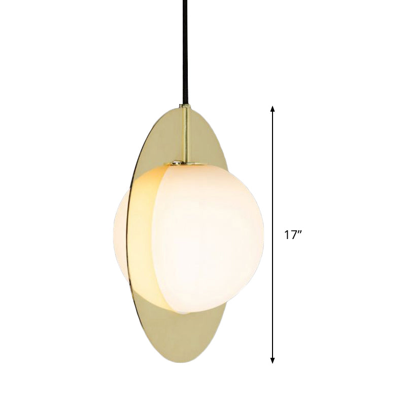 Globe White Glass Pendant Lamp Postmodern 1 Head Hanging Ceiling Light with Gold Ring Clearhalo 'Ceiling Lights' 'Glass shade' 'Glass' 'Modern Pendants' 'Modern' 'Pendant Lights' 'Pendants' Lighting' 290864