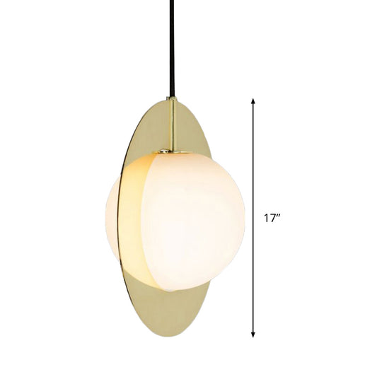 Globe White Glass Pendant Lamp Postmodern 1 Head Hanging Ceiling Light with Gold Ring Clearhalo 'Ceiling Lights' 'Glass shade' 'Glass' 'Modern Pendants' 'Modern' 'Pendant Lights' 'Pendants' Lighting' 290864