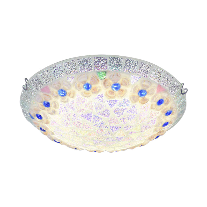 Bedroom Ceiling Lights Tiffany, Mosaic Bowl Flushmount Lighting with Flower and Blue Jewel Decoration Clearhalo 'Ceiling Lights' 'Close To Ceiling Lights' 'Close to ceiling' 'Flush mount' Lighting' 2909