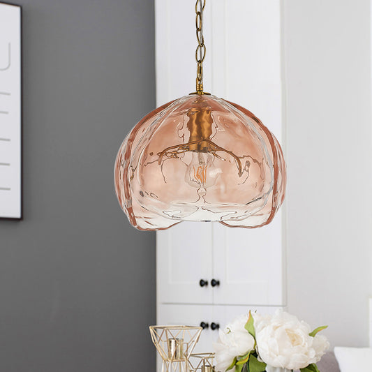 Contemporary Dome Hanging Lamp Pink Clear Glass 1 Bulb Pendant Ceiling Light for Dining Room Pink Clearhalo 'Ceiling Lights' 'Glass shade' 'Glass' 'Modern Pendants' 'Modern' 'Pendant Lights' 'Pendants' Lighting' 290923